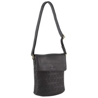 Pierre Cardin Leather Perforated Cross-Body Bag with Flap Closure - Black