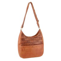 Pierre Cardin Womens Leather Perforated Cross-Body Bag - Cognac