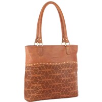 Pierre Cardin Womens Leather Perforated Shoulder Bag with stud Detailing - Cognac