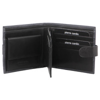 Pierre Cardin Mens RFID Woven-Embossed Leather Tab Wallet - Black