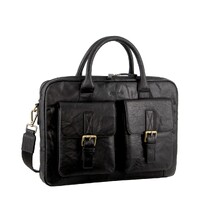 Pierre Cardin Leather Multi-Compartment Business Laptop Bag - Black