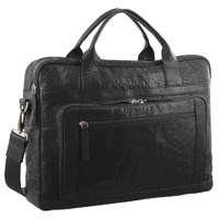 Pierre Cardin Messenger Bag Leather Computer Business Crossbody Briefcase- Black