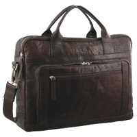 Pierre Cardin Messenger Bag Leather Computer Business Crossbody Briefcase- Brown