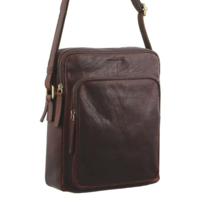 Pierre Cardin Italian Leather Tablet Bag Messenger Cross Body - Chestnut