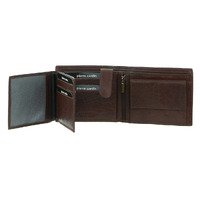Pierre Cardin Mens Leather Wallet Tri-Fold Credit Card Slots Flap RFID - Brown