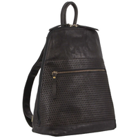 Pierre Cardin Womens Rustic Leather Backpack Ladies Rucksack Bag Pack - Black