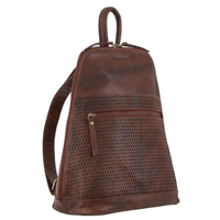 Pierre Cardin Womens Rustic Leather Backpack Ladies Rucksack Bag Pack - Chocolate