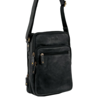 Pierre Cardin Rustic Leather Tablet Bag Cross Body Messenger - Black