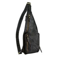 Pierre Cardin Mens Sling Bag Rustic Leather Crossbody Chest Backpack - Black