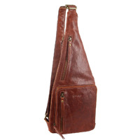 Pierre Cardin Mens Sling Bag Rustic Leather Crossbody Chest Backpack - Chestnut