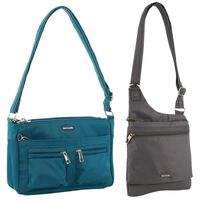 2Pc Set Pierre Cardin Anti-Theft Cross Body Bags Slash Proof - Turquoise & Grey
