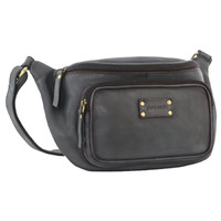 Pierre Cardin Women Sling Bum Bag Leather Crossbody Shoulder Travel Chest - Black