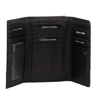 Pierre Cardin Stich Design Leather Ladies Large Tri-Fold Wallet in Black