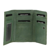 Pierre Cardin Stich Design Leather Ladies Large Tri-Fold Wallet in Green