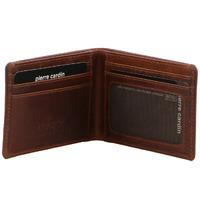 Pierre Cardin Mens Leather Wallet RFID Slimline Bi-Fold Credit Card Slots - Tan