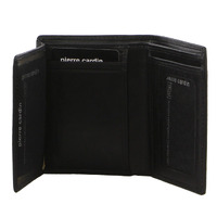 Pierre Cardin Mens Wallet Leather Tri Fold Credit Card Slots Slim RFID - Black