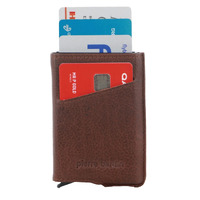 Pierre Cardin Leather Smart Slide Card Holder Tab Wallet RFID - Brown