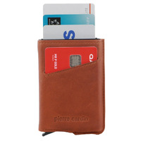 Pierre Cardin Leather Smart Slide Card Holder Tab Wallet RFID - Tan
