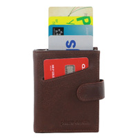 Pierre Cardin Leather Smart Slide Card Holder Tab Wallet RFID - Brown