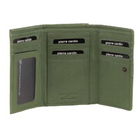 Pierre Cardin Leather Ladies Woven Design Tri-fold Wallet in Leaf Green