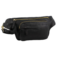 Pierre Cardin Mens Belt Bum Bag Leather Travel Money Phone Waist Pouch Pack - Black