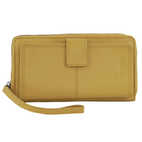 Pierre Cardin Womens Leather Zip Around Wallet w/ Wristlet in Zinc Yellow