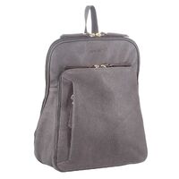 Pierre Cardin Womens Leather Backpack Bag with Pocket Front Multi-Zip - Slate
