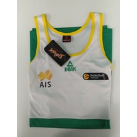 Peak Mens Australia AIS Logo Basketball Trank Singlet  - White/Gold/Green