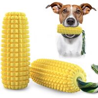 Dog Corn Toothbrush Interactive Squeak Chew Toy with Rope in Yellow TPR