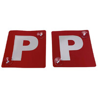 2x RED P PLATES Stay-Put Suction Disks Probationary Car Window Signs NSW