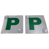 2x GREEN P PLATES Stay-Put Suction Disks Probationary Car Window Signs NSW