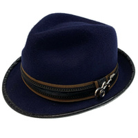 Carlos Santana 100% Wool Felt Soft Trilby Hat Music Note - Navy Blue