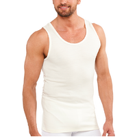 Men's THERMAL Merino Wool Blend Singlet Top Sleeveless Warm Underwear - Natural