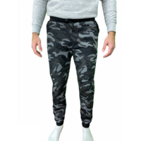 Mens Camouflage Track Pants Fleece Lined Jogger Camo Sweatpants Trackies - Black/Grey