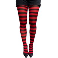 Womens Ladies Footless Tights Stockings Pantyhose Leg Hosiery - Red/Black Stripe
