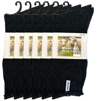 6 Pairs Premium Mens Wool Heavy Duty Thick Work Socks Cushion Woolen - Black