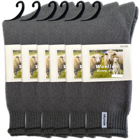 6 Pairs Premium Mens Wool Heavy Duty Thick Work Socks Cushion Woolen - Grey