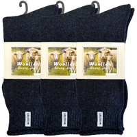 3 Pairs Premium Mens Wool Heavy Duty Thick Work Socks Cushion Woolen - Navy