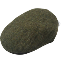 STRATFORD County Cap English Tweed Herringbone Wool Blend Hat - Loden - S
