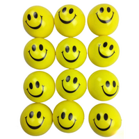 12x YELLOW STRESS BALLS Hand Relief Squeeze Toy Reliever Antistress Soft Smiley