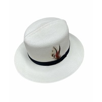 Hand Woven Grade 8 Panama Cooler Outback Hat Summer Breathable W/ Feather-Natural