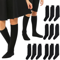 12x Pairs School Uniform Knee High Socks Cotton Rich Girls Boys Kids Bulk - Black