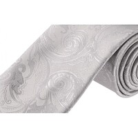 Formalities Premium Tapestry Slim Skinny Tie Paisley - Platinum Silver - 5cm Wide