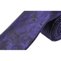 Formalities Premium Tapestry Slim Skinny Tie Paisley - Purple/Black - 5cm Wide