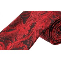 Formalities Premium Tapestry Slim Skinny Tie Paisley - Scarlet Red - 5cm Wide