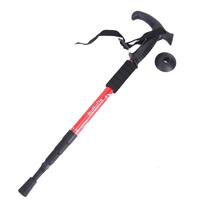 Folding Walking Stick Telescopic Adjustable Antishock Hiking Grip Pole Trekking - Red