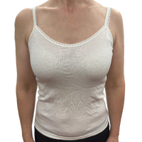Thermo Fleece Ladies Pure Wool Camisole w Lace Thermal Thermals Top Singlet - Natural