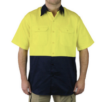 HI VIS Short Sleeve Shirt 100% Cotton Drill Workwear Industrial WS116744 - Yellow - L