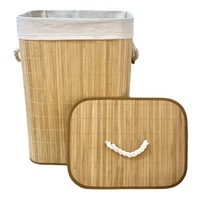 Collapsible Rectangular Bamboo Laundry Basket Clothes Bin Washing Hamper