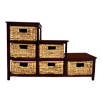 Multi Level Bohemian Rustic Storage Shelf Unit Cabinet w/ Removable Woven Baskets - Espresso